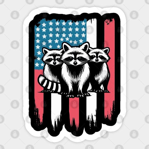 Raccoon Vintage American Flag Sticker by JessArty